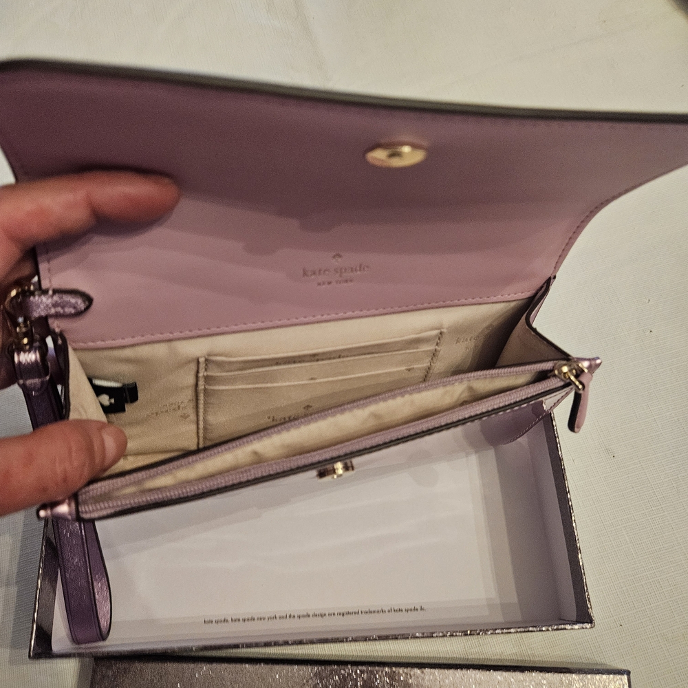 kate spade Metallic Lilac Flap Wallet with Gold Plaque - Picture 2 of 5
